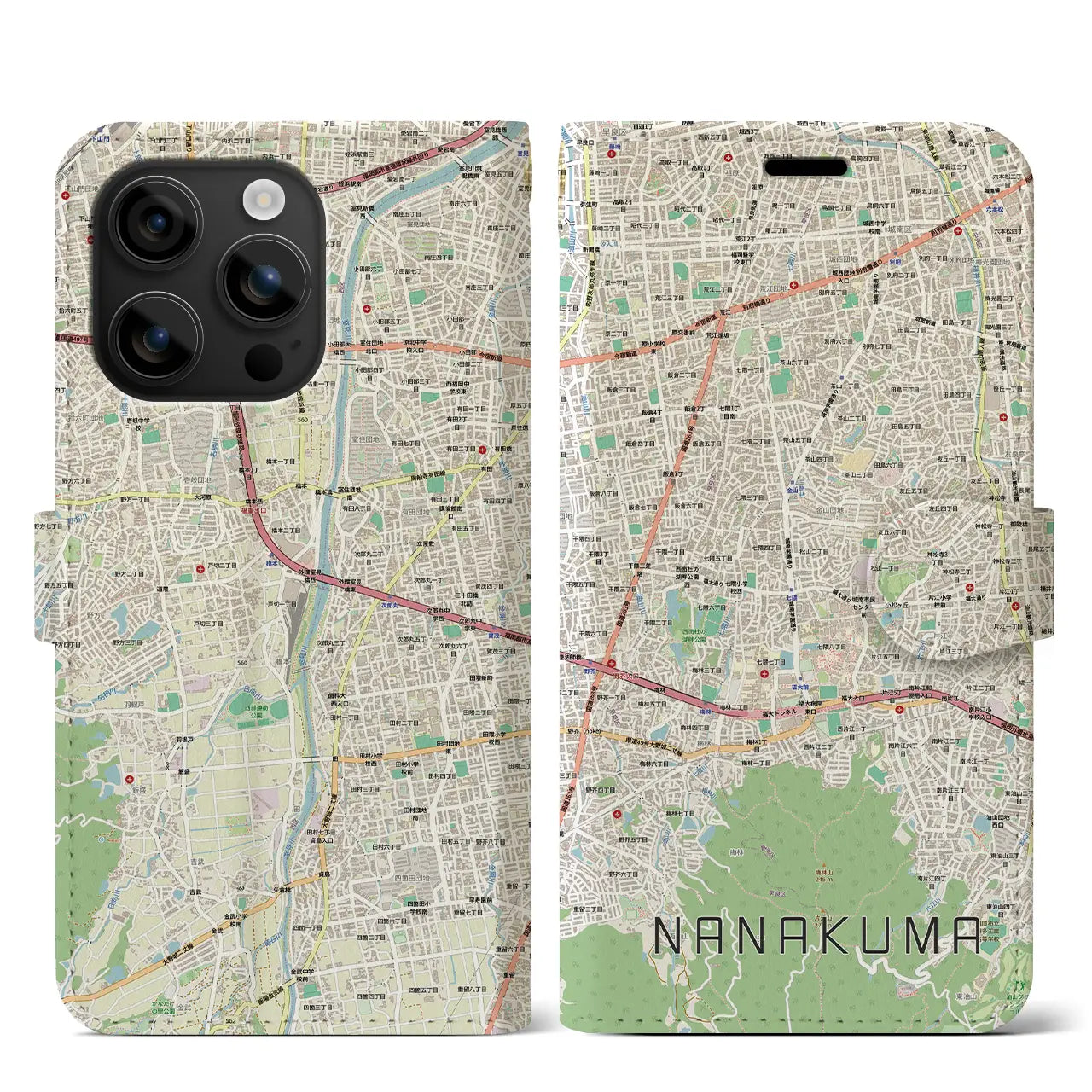 【七隈(福岡県)】地図柄iPhoneケース(手帳タイプ)