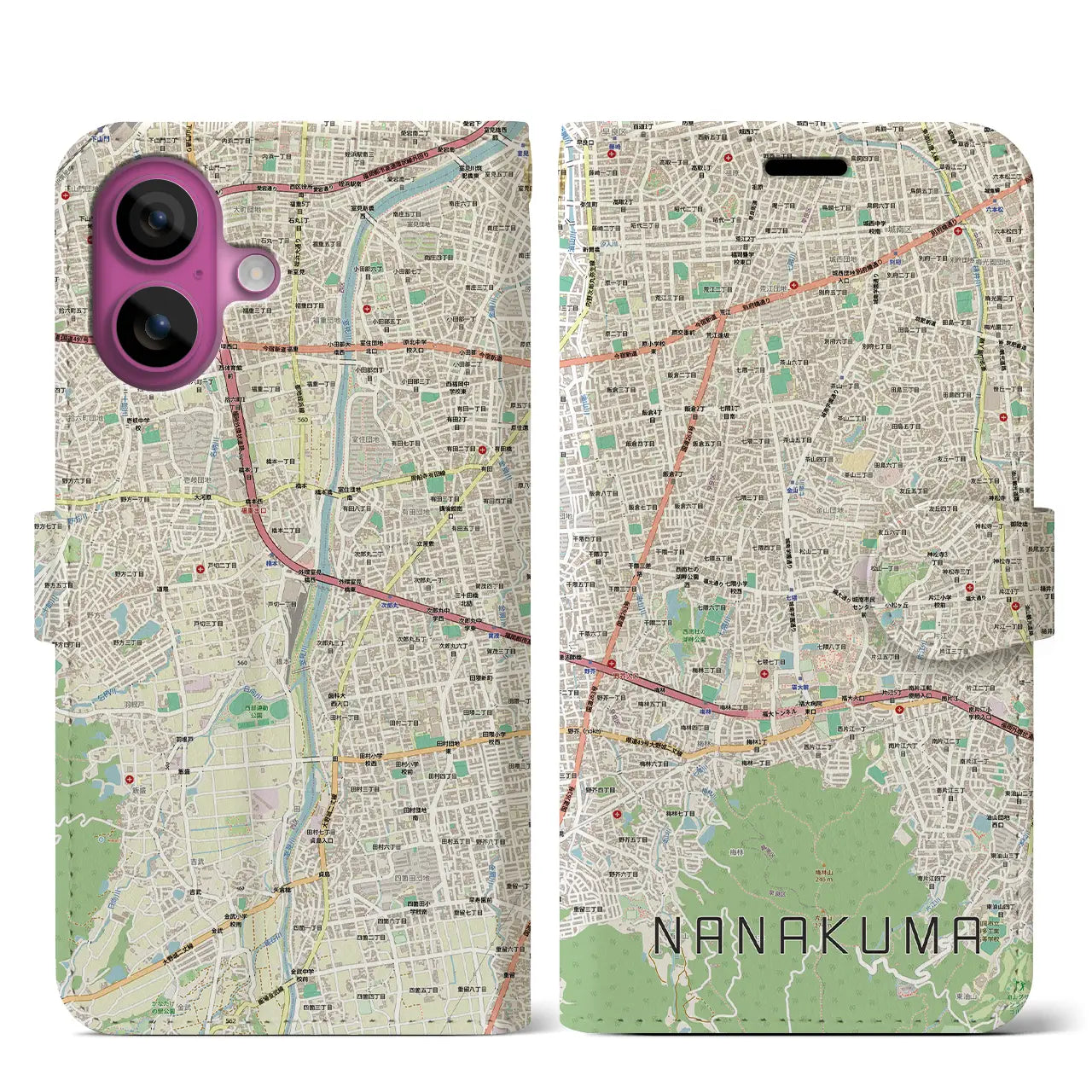 【七隈(福岡県)】地図柄iPhoneケース(手帳タイプ)