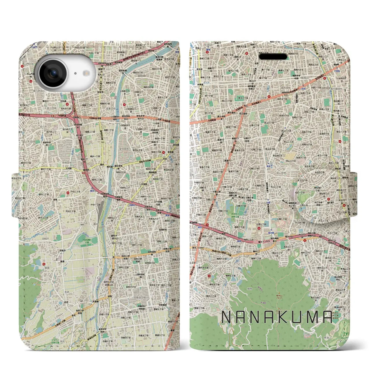 【七隈(福岡県)】地図柄iPhoneケース(手帳タイプ)
