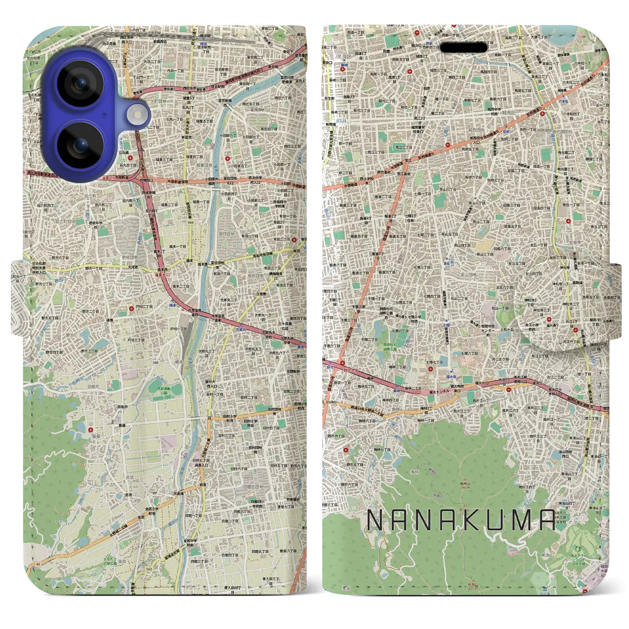 【七隈(福岡県)】地図柄iPhoneケース(手帳タイプ)