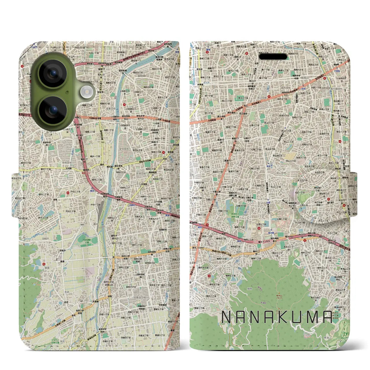 【七隈(福岡県)】地図柄iPhoneケース(手帳タイプ)