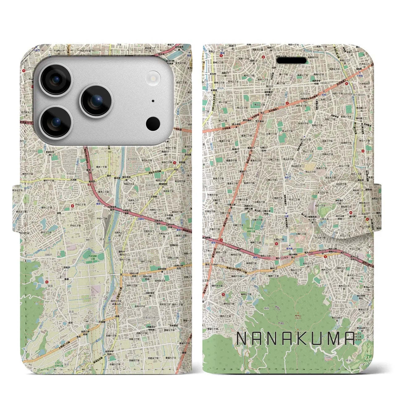 【七隈(福岡県)】地図柄iPhoneケース(手帳タイプ)
