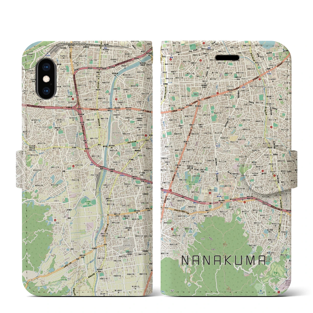 【七隈(福岡県)】地図柄iPhoneケース(手帳タイプ)