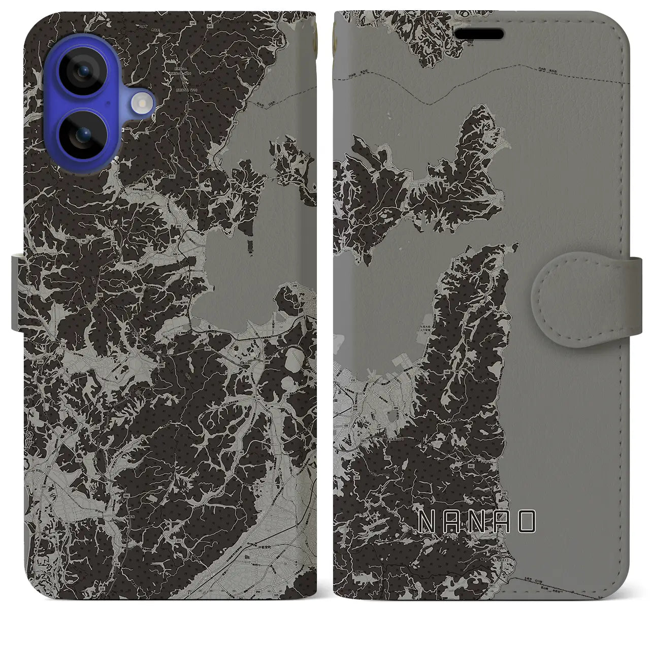 【七尾(石川県)】地図柄iPhoneケース(手帳タイプ)モノトーン・iPhone 16 Pro Max 用