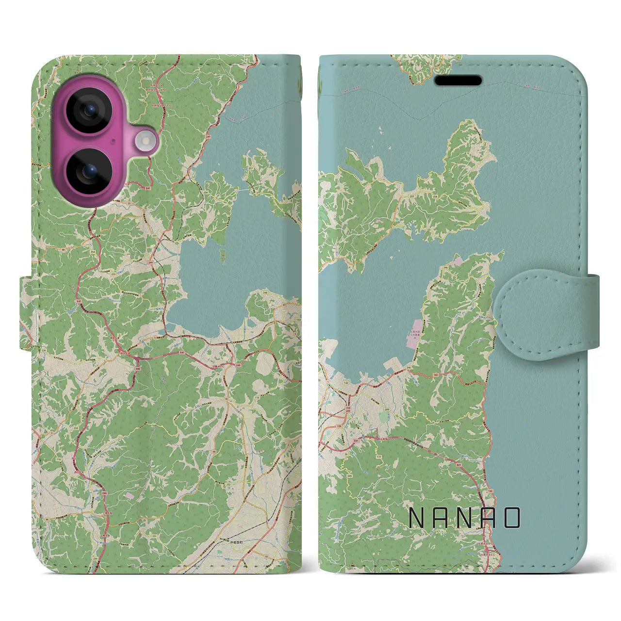 【七尾(石川県)】地図柄iPhoneケース(手帳タイプ)ナチュラル・iPhone 16 Pro 用