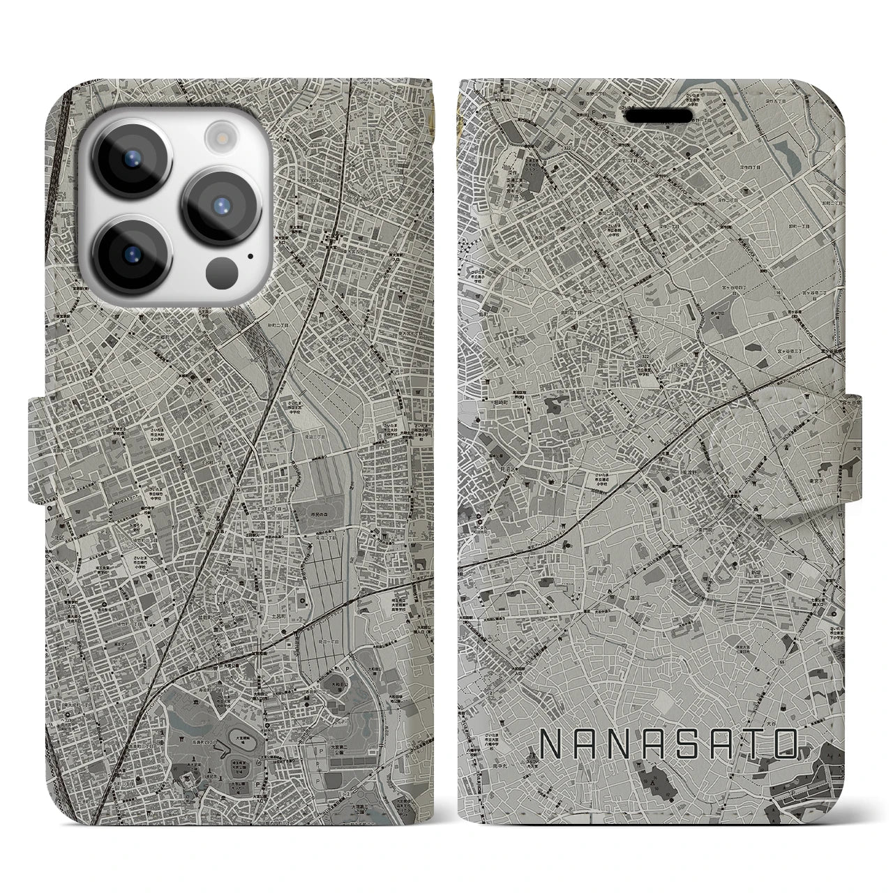 【七里(埼玉県)】地図柄iPhoneケース(手帳タイプ)