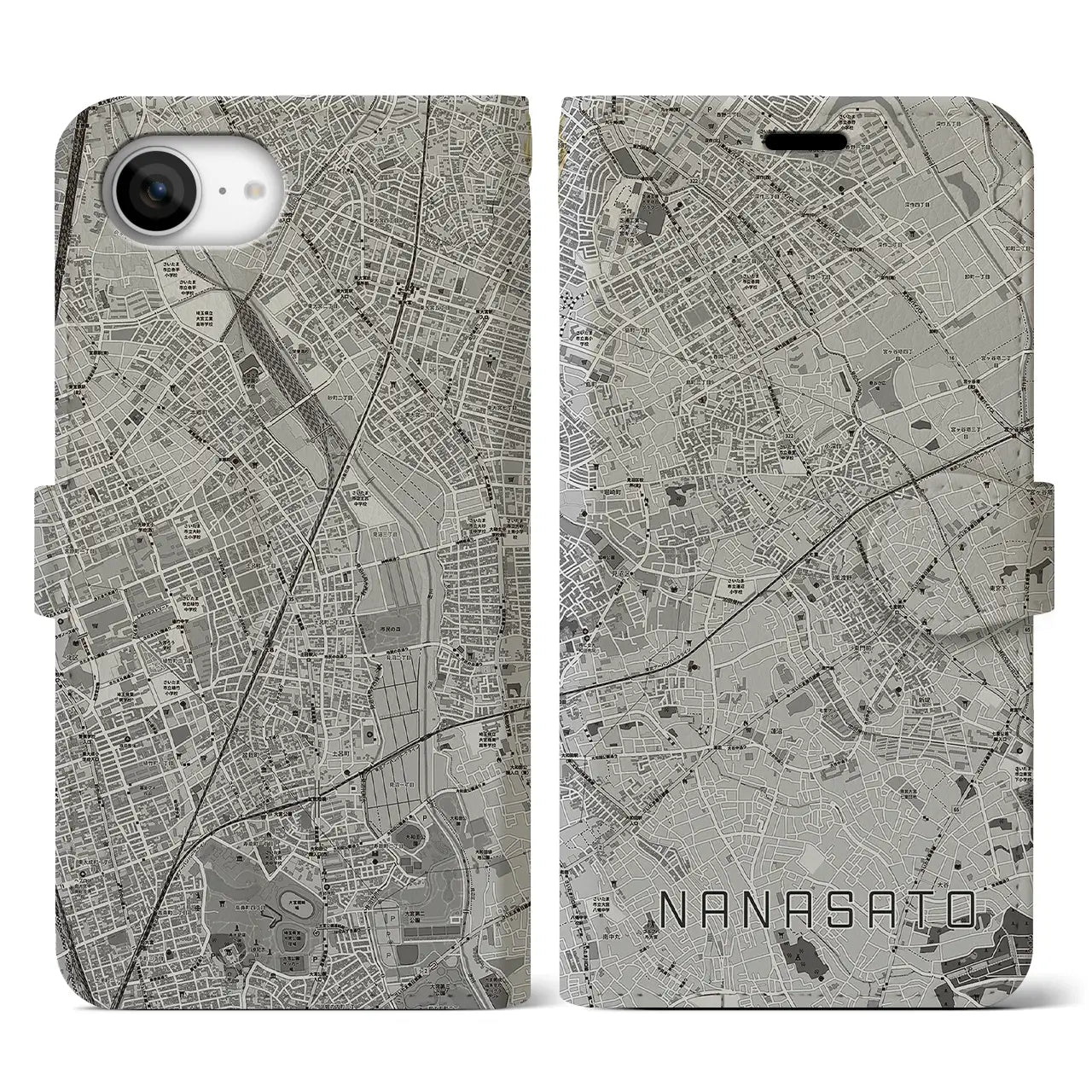 【七里(埼玉県)】地図柄iPhoneケース(手帳タイプ)