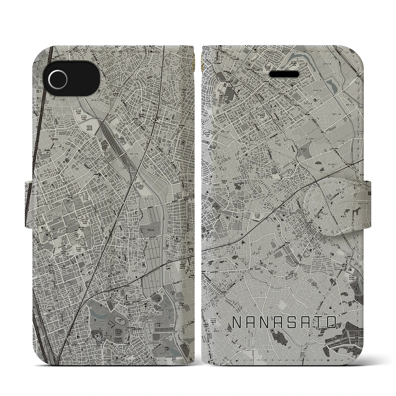 【七里(埼玉県)】地図柄iPhoneケース(手帳タイプ)