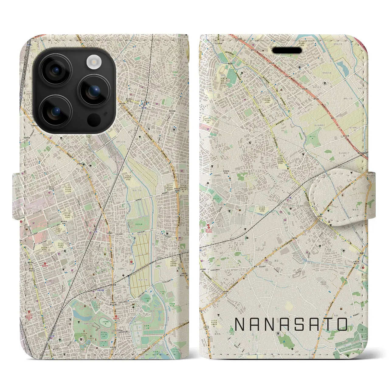 【七里(埼玉県)】地図柄iPhoneケース(手帳タイプ)ナチュラル・iPhone 16 用