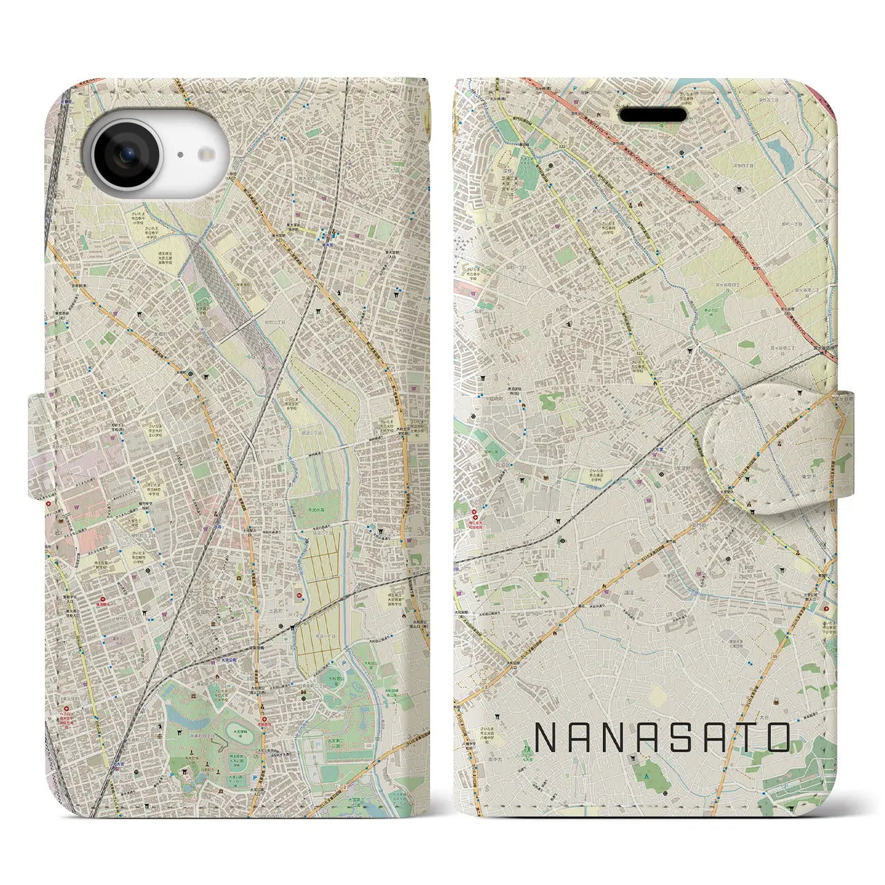 【七里(埼玉県)】地図柄iPhoneケース(手帳タイプ)