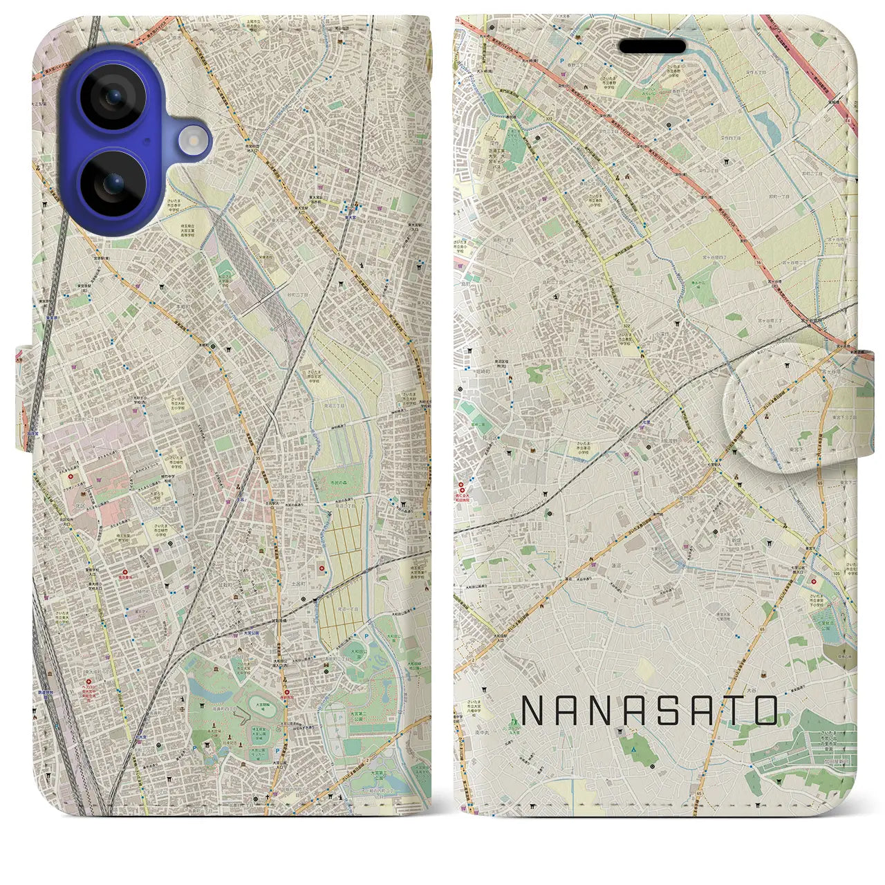 【七里(埼玉県)】地図柄iPhoneケース(手帳タイプ)ナチュラル・iPhone 16 Pro Max 用