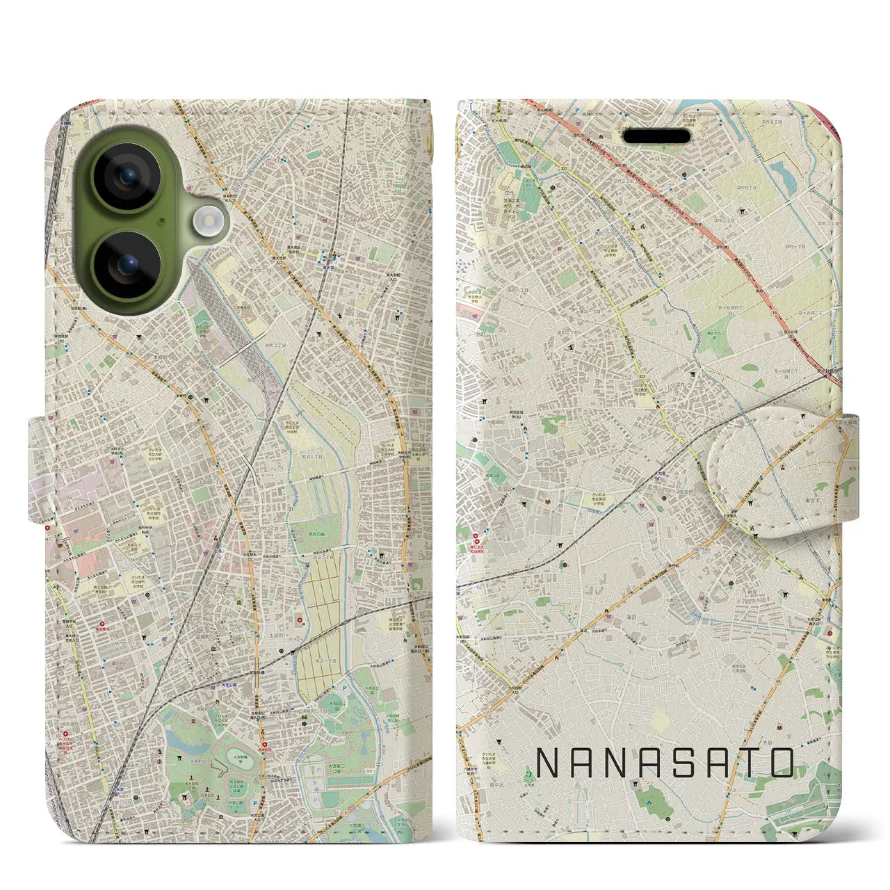 【七里(埼玉県)】地図柄iPhoneケース(手帳タイプ)