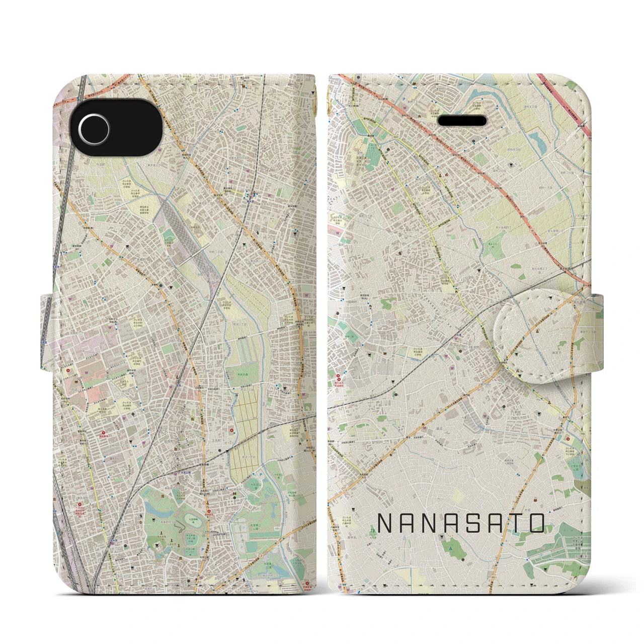 【七里(埼玉県)】地図柄iPhoneケース(手帳タイプ)