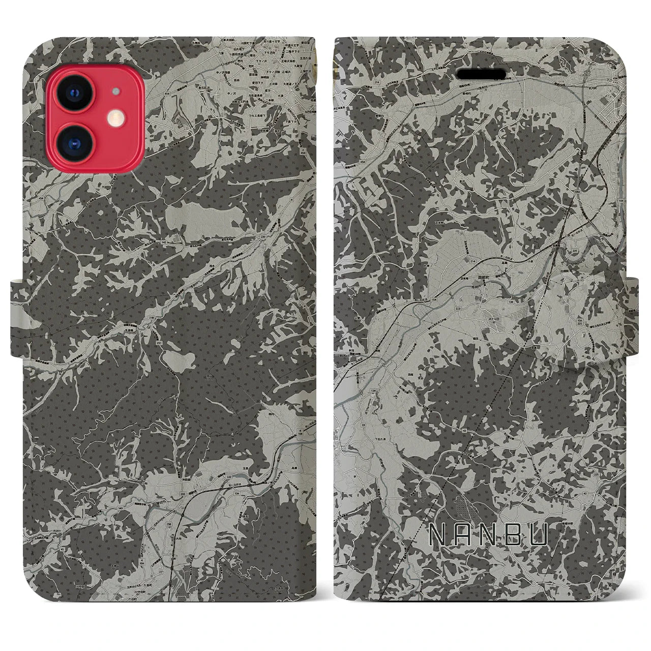 【南部(青森県)】地図柄iPhoneケース(手帳タイプ)モノトーン・iPhone 11 用