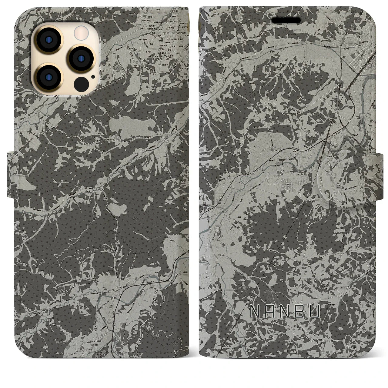 【南部(青森県)】地図柄iPhoneケース(手帳タイプ)モノトーン・iPhone 12 Pro Max 用