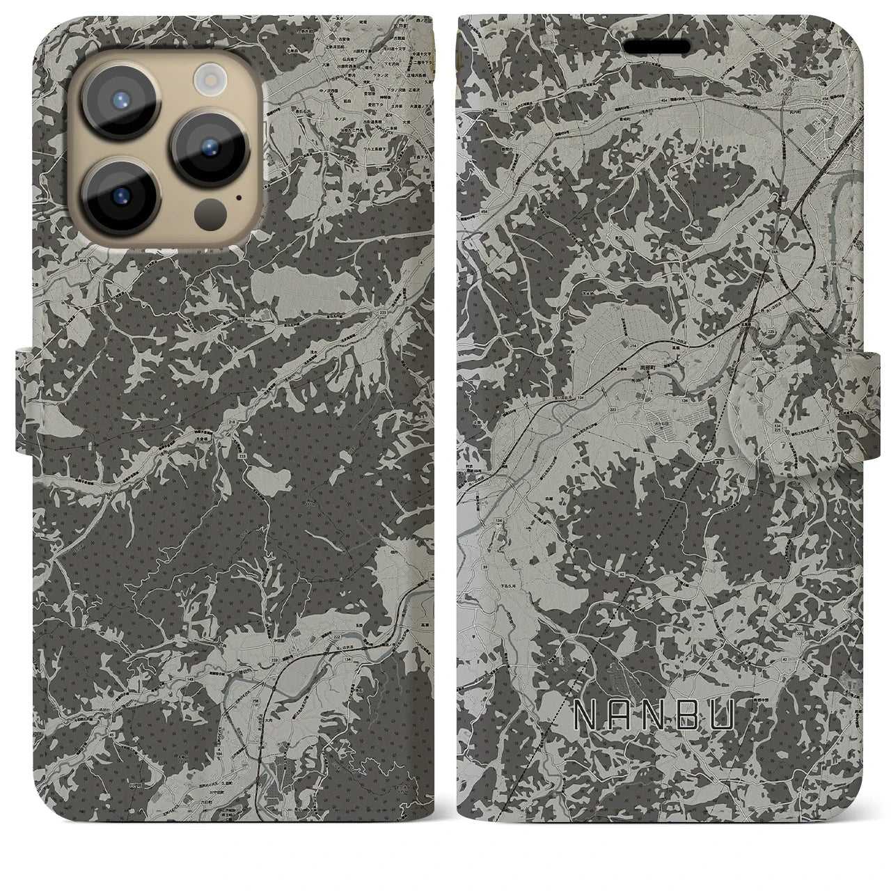【南部(青森県)】地図柄iPhoneケース(手帳タイプ)モノトーン・iPhone 14 Pro Max 用