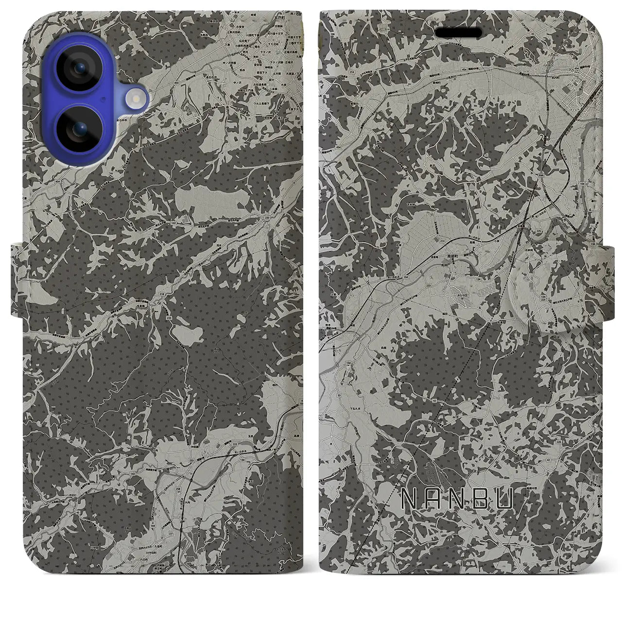 【南部(青森県)】地図柄iPhoneケース(手帳タイプ)モノトーン・iPhone 16 Pro Max 用