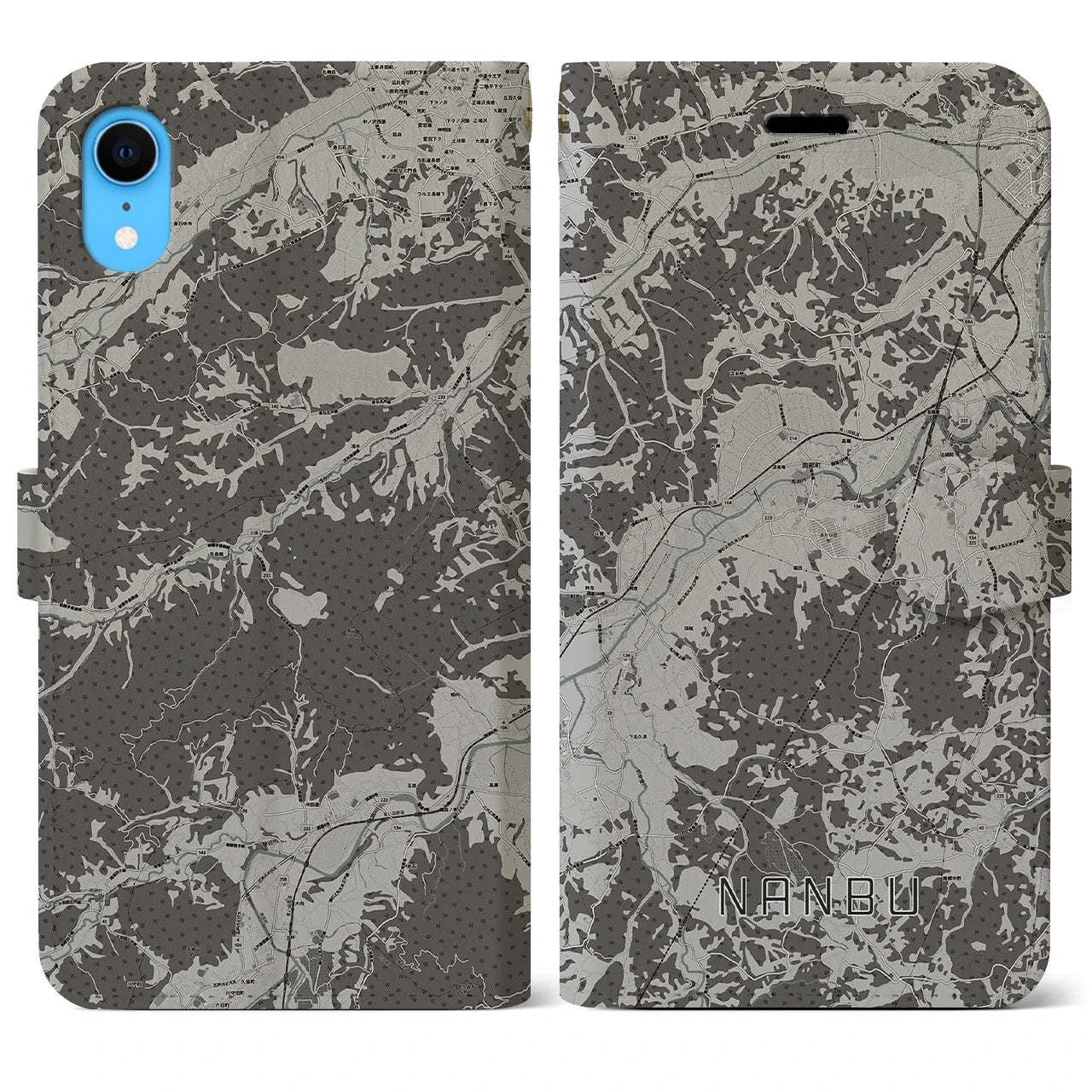【南部(青森県)】地図柄iPhoneケース(手帳タイプ)モノトーン・iPhone XR 用
