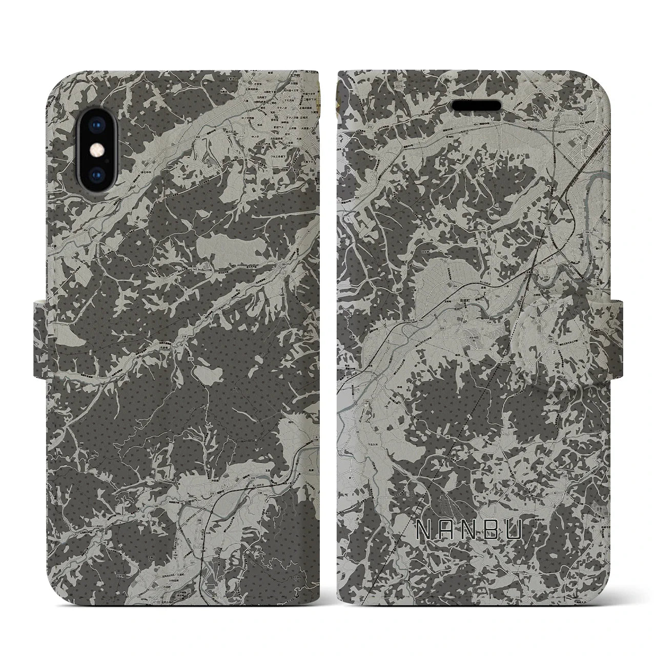 【南部(青森県)】地図柄iPhoneケース(手帳タイプ)モノトーン・iPhone XS / X 用