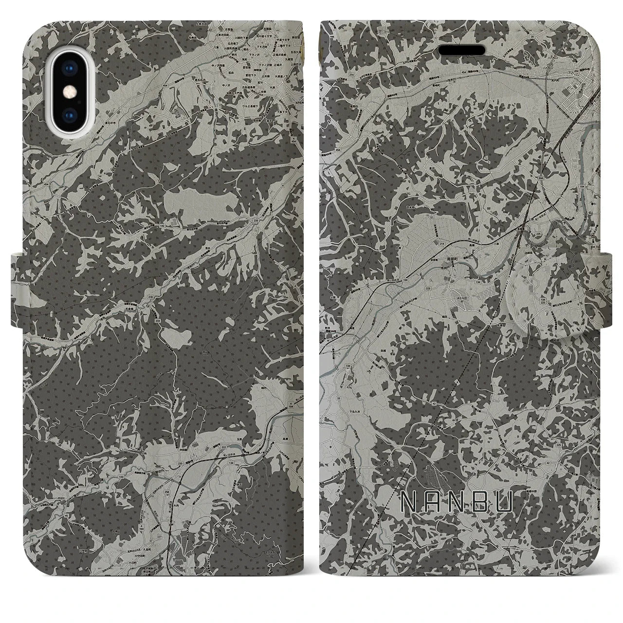 【南部(青森県)】地図柄iPhoneケース(手帳タイプ)モノトーン・iPhone XS Max 用