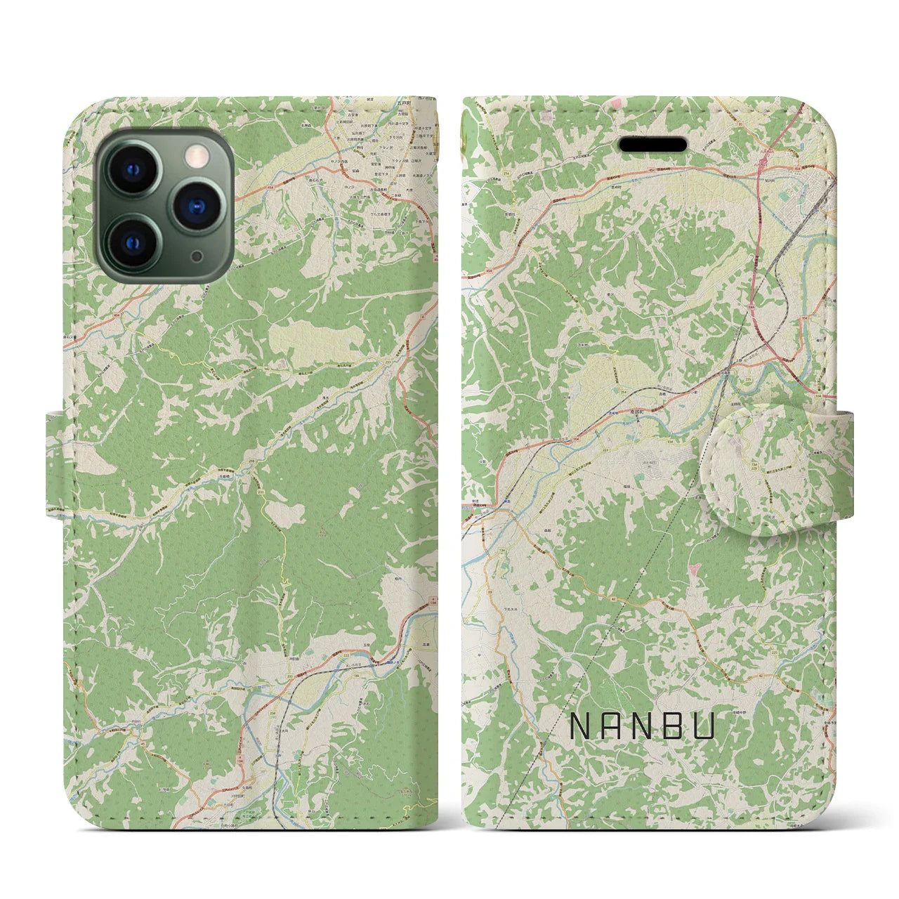【南部(青森県)】地図柄iPhoneケース(手帳タイプ)ナチュラル・iPhone 11 Pro 用