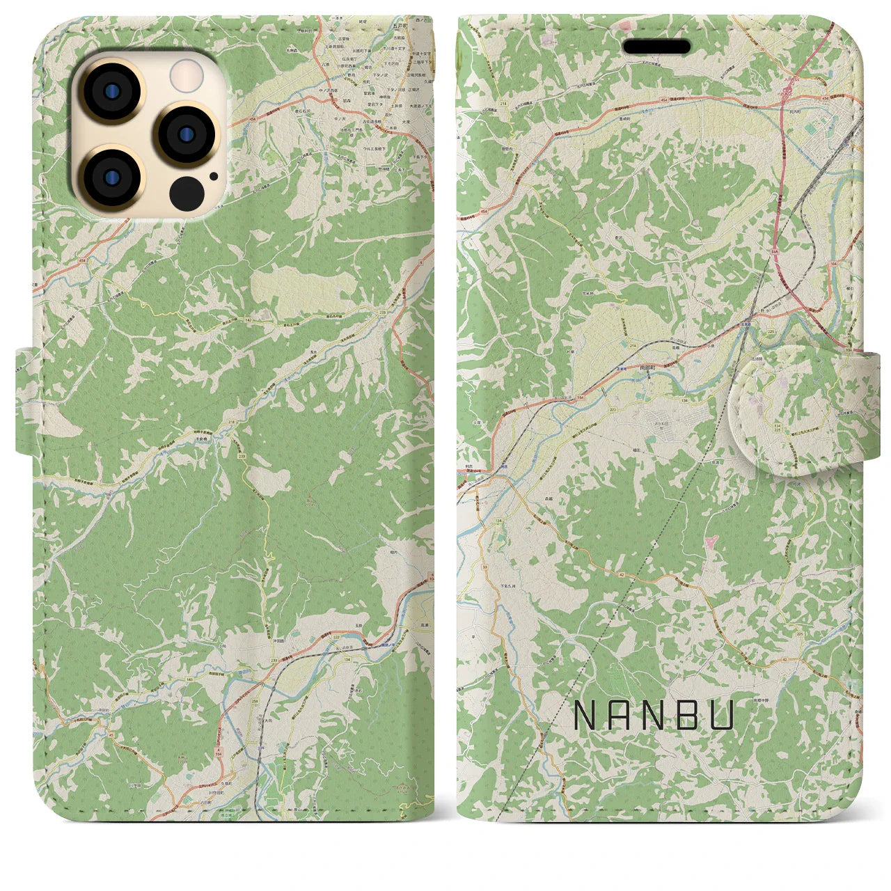 【南部(青森県)】地図柄iPhoneケース(手帳タイプ)ナチュラル・iPhone 12 Pro Max 用