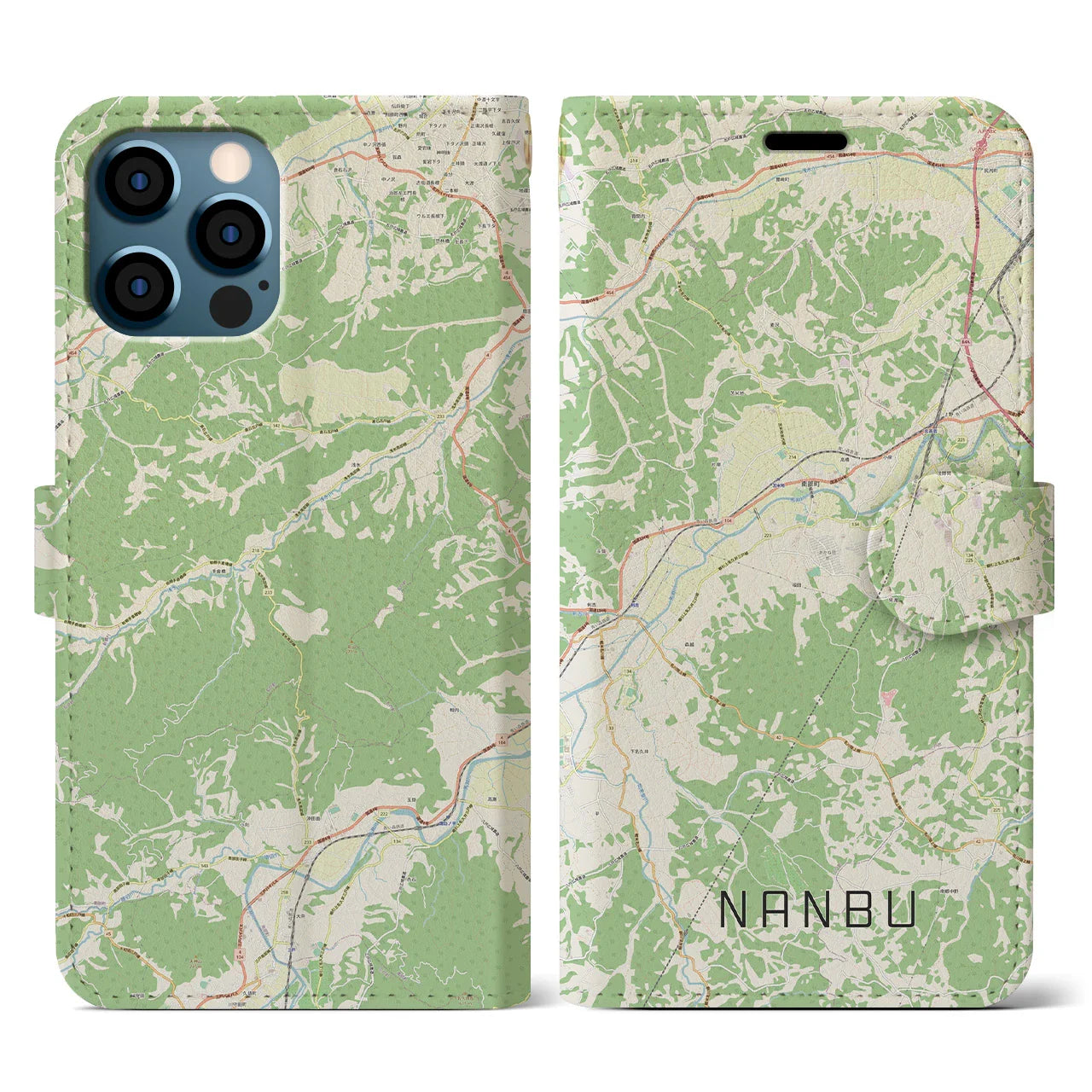 【南部(青森県)】地図柄iPhoneケース(手帳タイプ)ナチュラル・iPhone 12 / 12 Pro 用