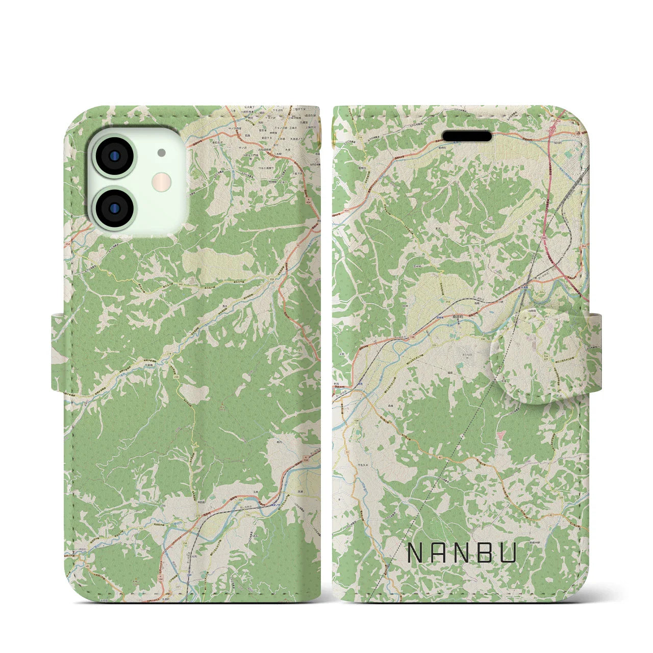 【南部(青森県)】地図柄iPhoneケース(手帳タイプ)ナチュラル・iPhone 12 mini 用