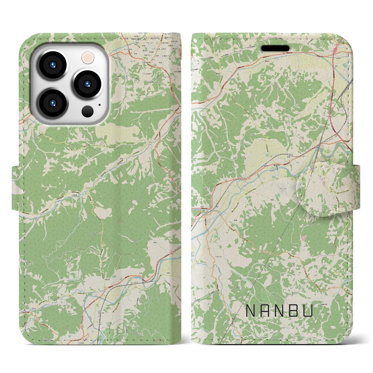【南部(青森県)】地図柄iPhoneケース(手帳タイプ)ナチュラル・iPhone 13 Pro 用