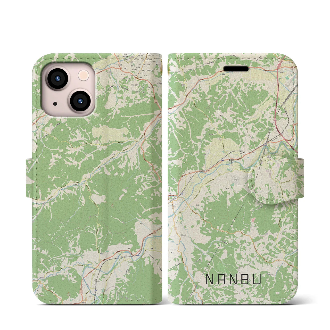【南部(青森県)】地図柄iPhoneケース(手帳タイプ)ナチュラル・iPhone 13 mini 用