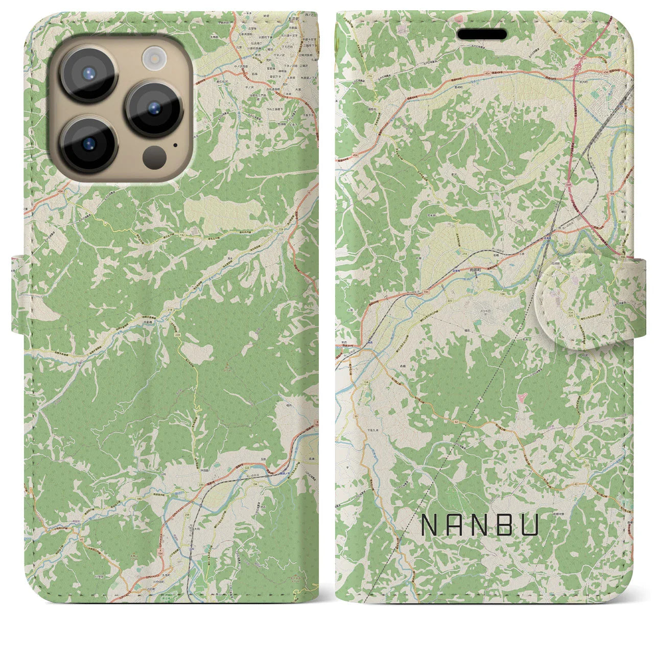【南部(青森県)】地図柄iPhoneケース(手帳タイプ)ナチュラル・iPhone 14 Pro Max 用