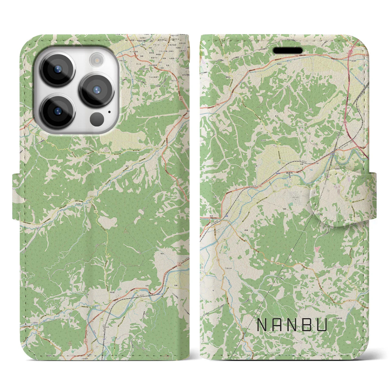 【南部(青森県)】地図柄iPhoneケース(手帳タイプ)ナチュラル・iPhone 14 Pro 用