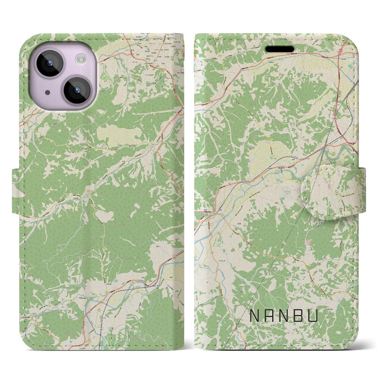 【南部(青森県)】地図柄iPhoneケース(手帳タイプ)ナチュラル・iPhone 14 用