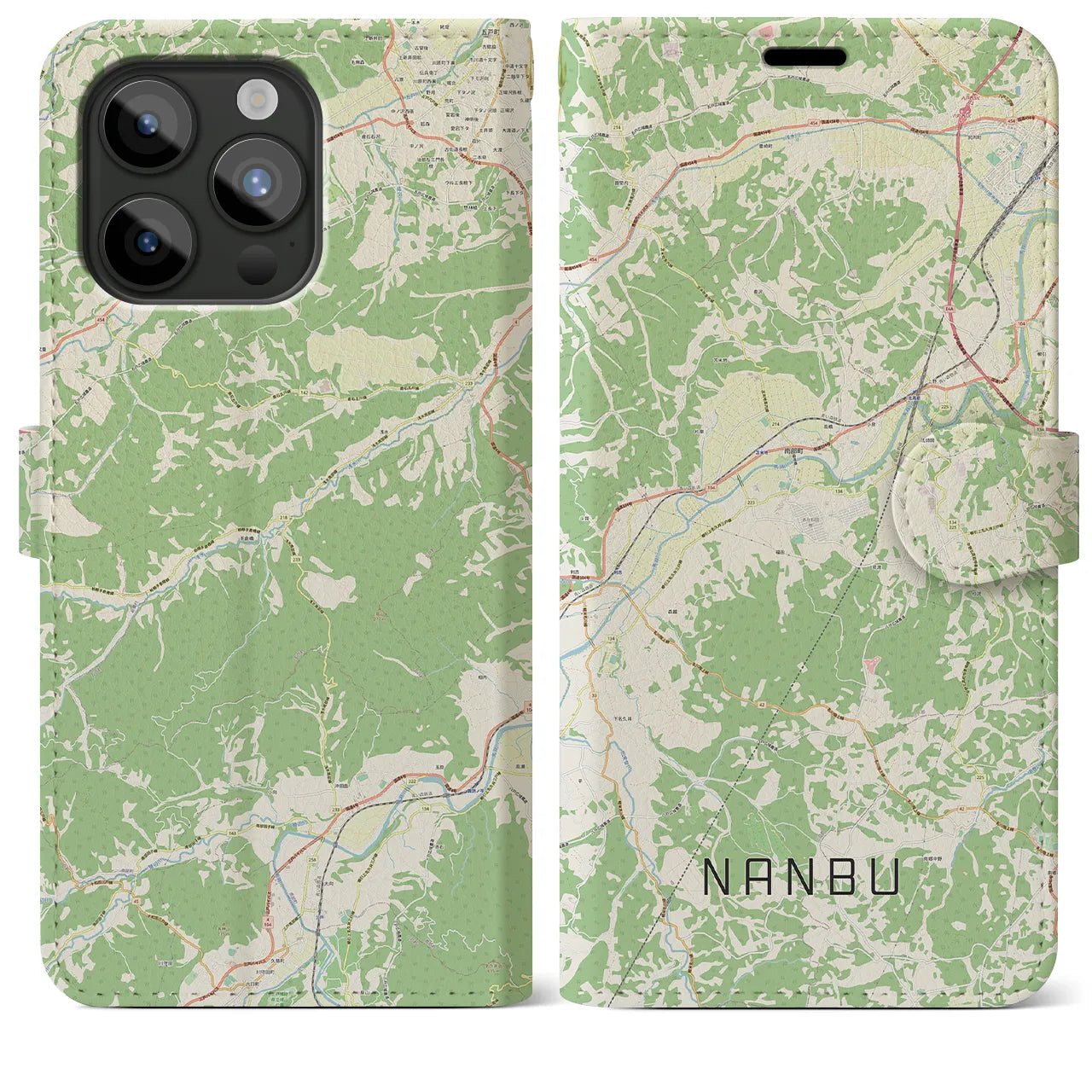 【南部(青森県)】地図柄iPhoneケース(手帳タイプ)ナチュラル・iPhone 15 Pro Max 用