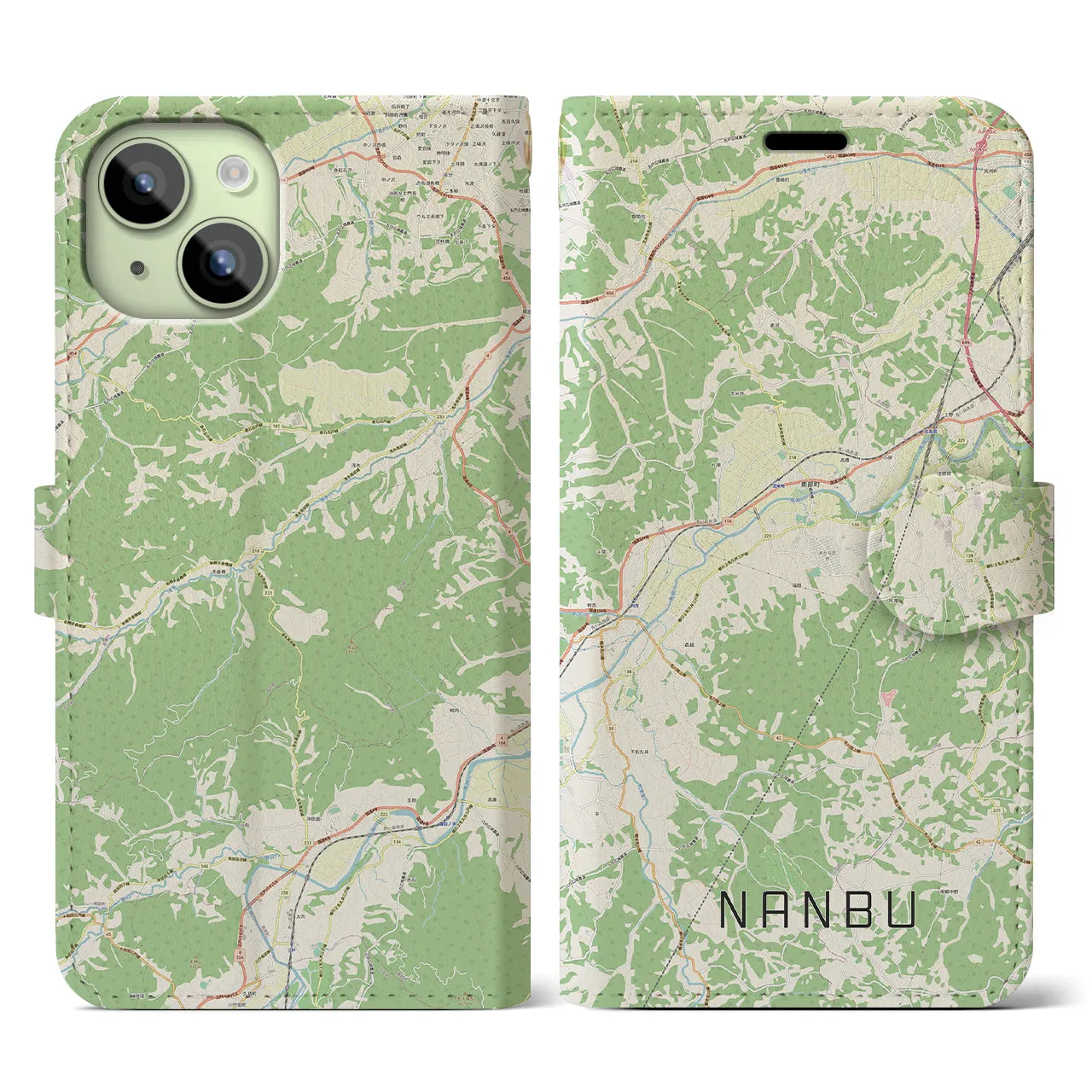【南部(青森県)】地図柄iPhoneケース(手帳タイプ)ナチュラル・iPhone 15 用