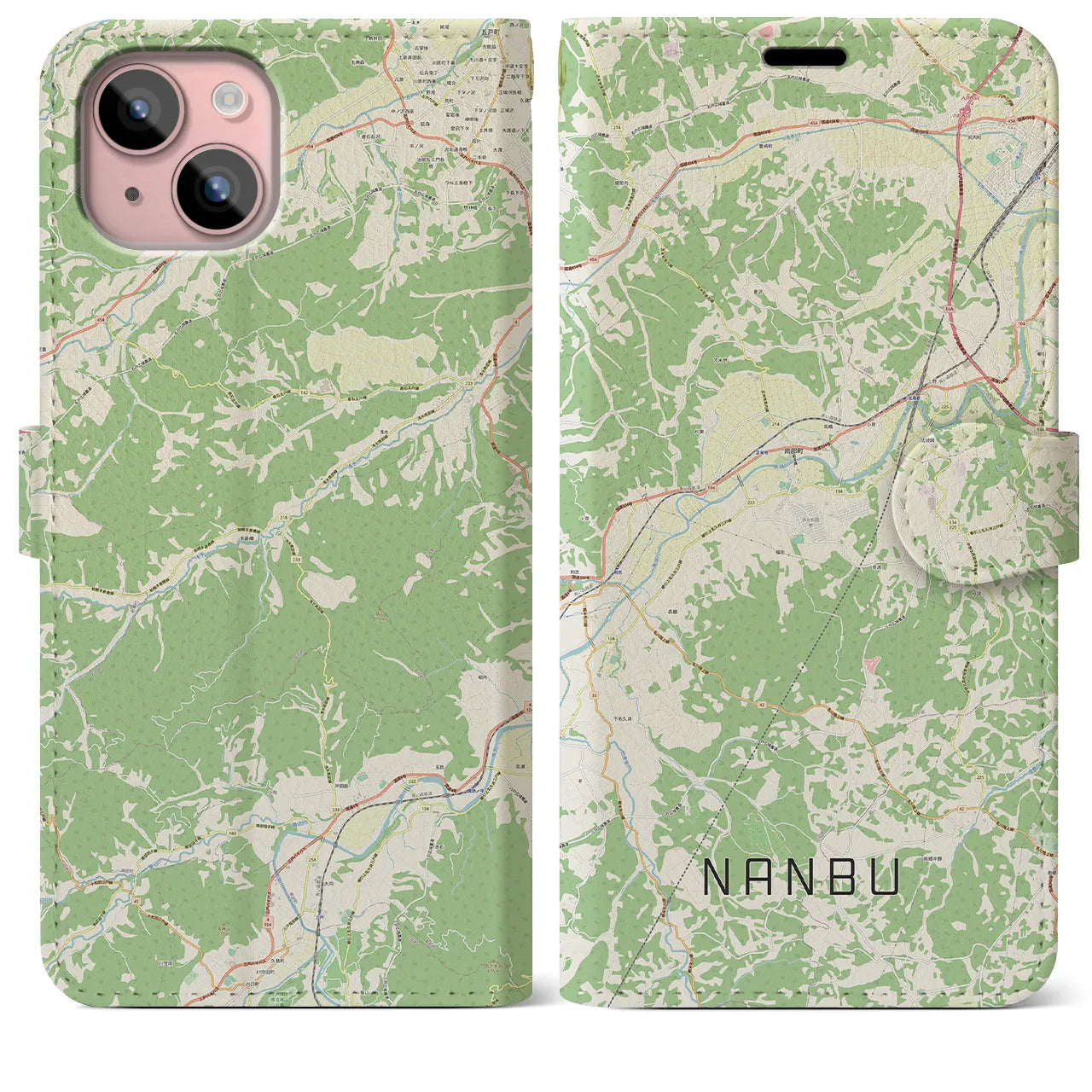 【南部(青森県)】地図柄iPhoneケース(手帳タイプ)ナチュラル・iPhone 15 Plus 用