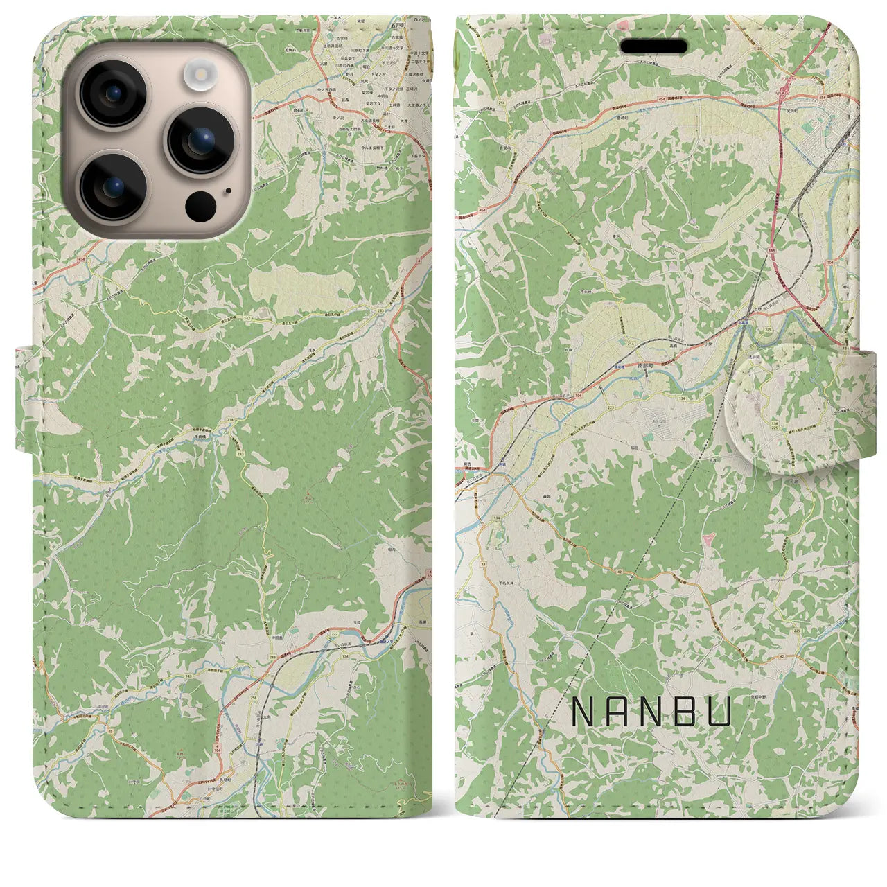 【南部(青森県)】地図柄iPhoneケース(手帳タイプ)ナチュラル・iPhone 16 Plus 用