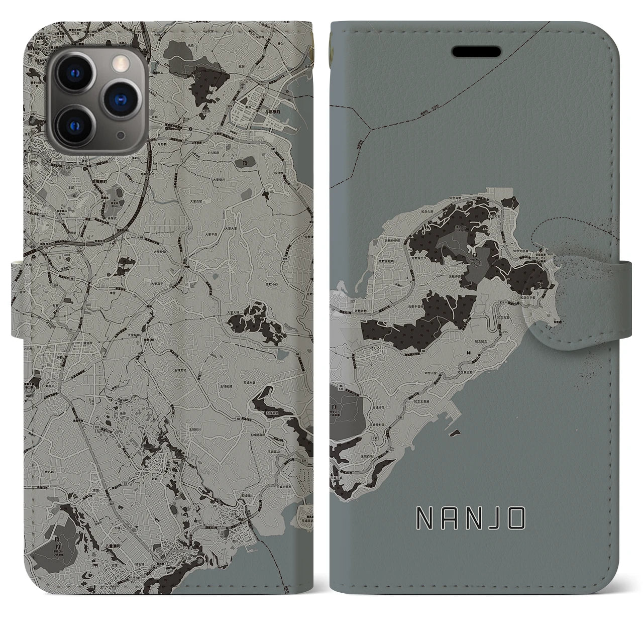 【南城(沖縄県)】地図柄iPhoneケース(手帳タイプ)モノトーン・iPhone 11 Pro Max 用