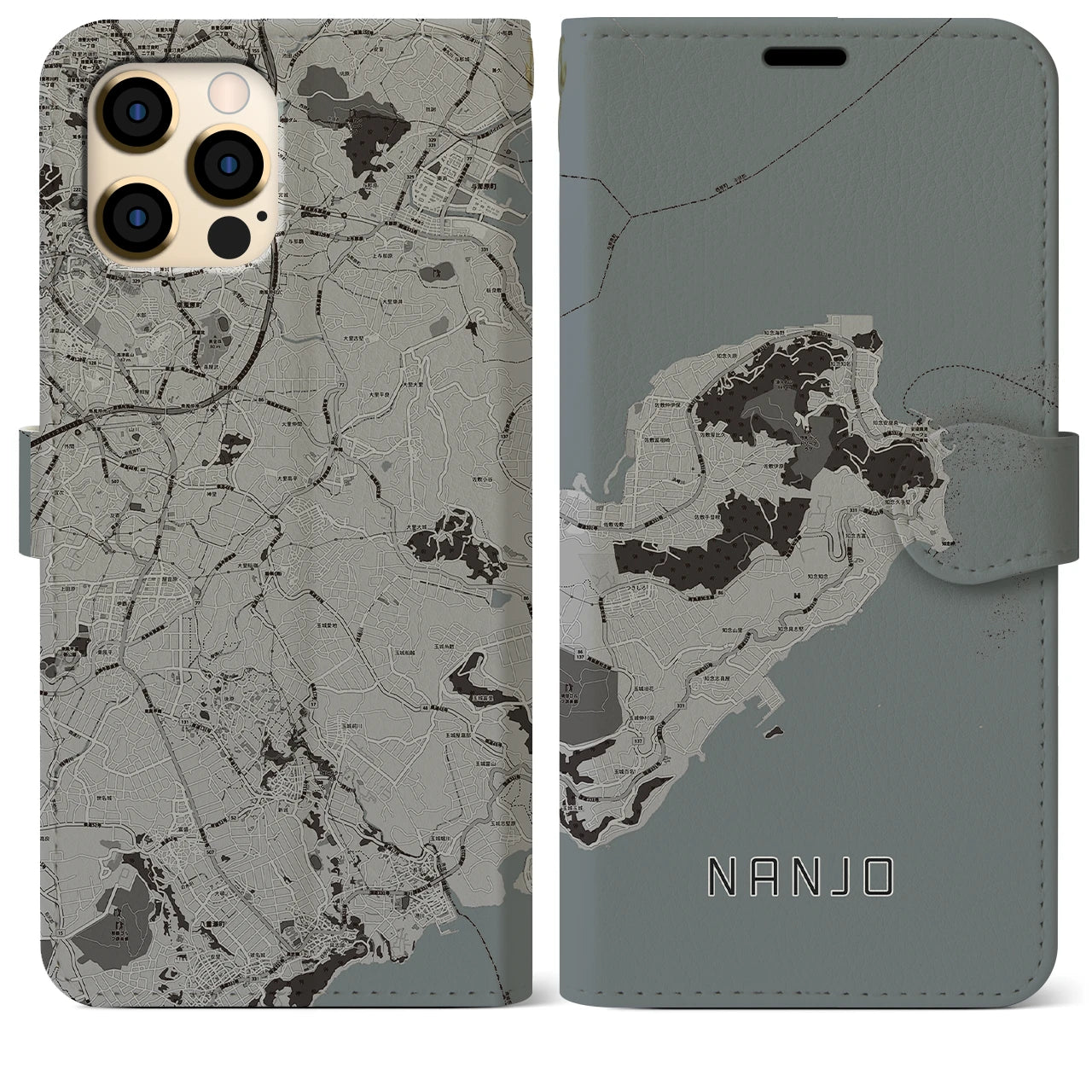 【南城(沖縄県)】地図柄iPhoneケース(手帳タイプ)モノトーン・iPhone 12 Pro Max 用