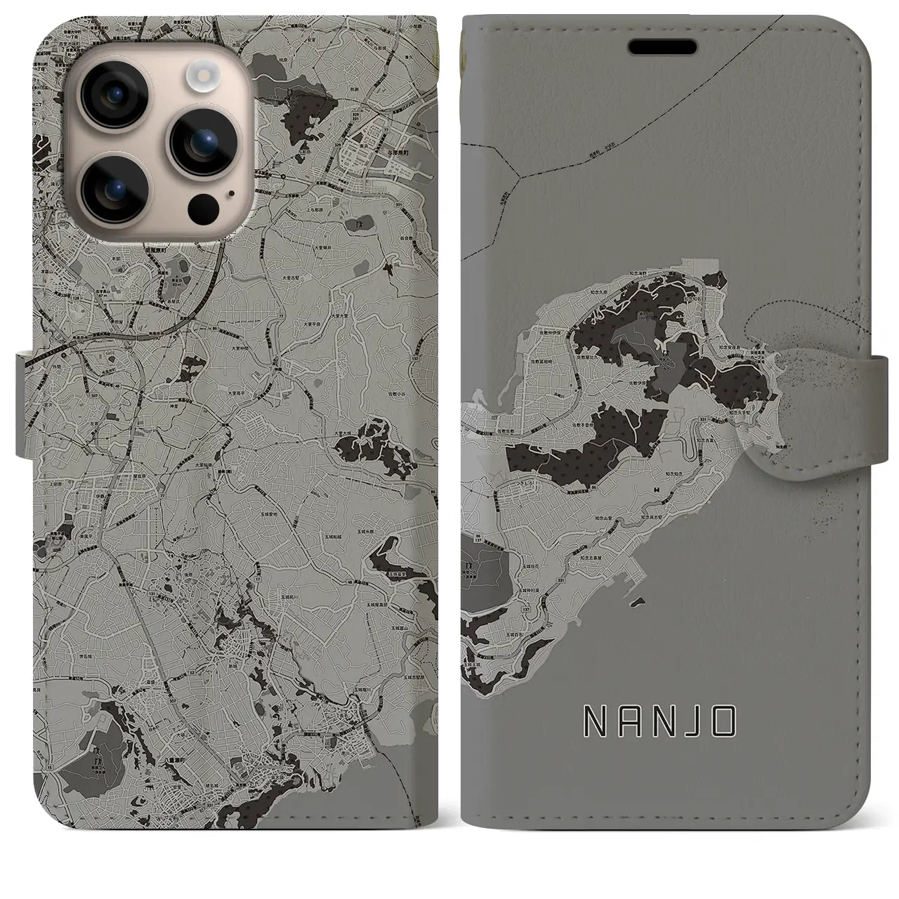 【南城(沖縄県)】地図柄iPhoneケース(手帳タイプ)モノトーン・iPhone 16 Plus 用
