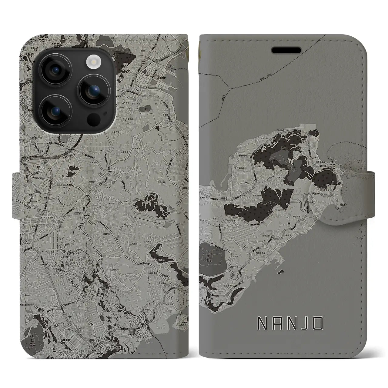 【南城(沖縄県)】地図柄iPhoneケース(手帳タイプ)モノトーン・iPhone 16 用