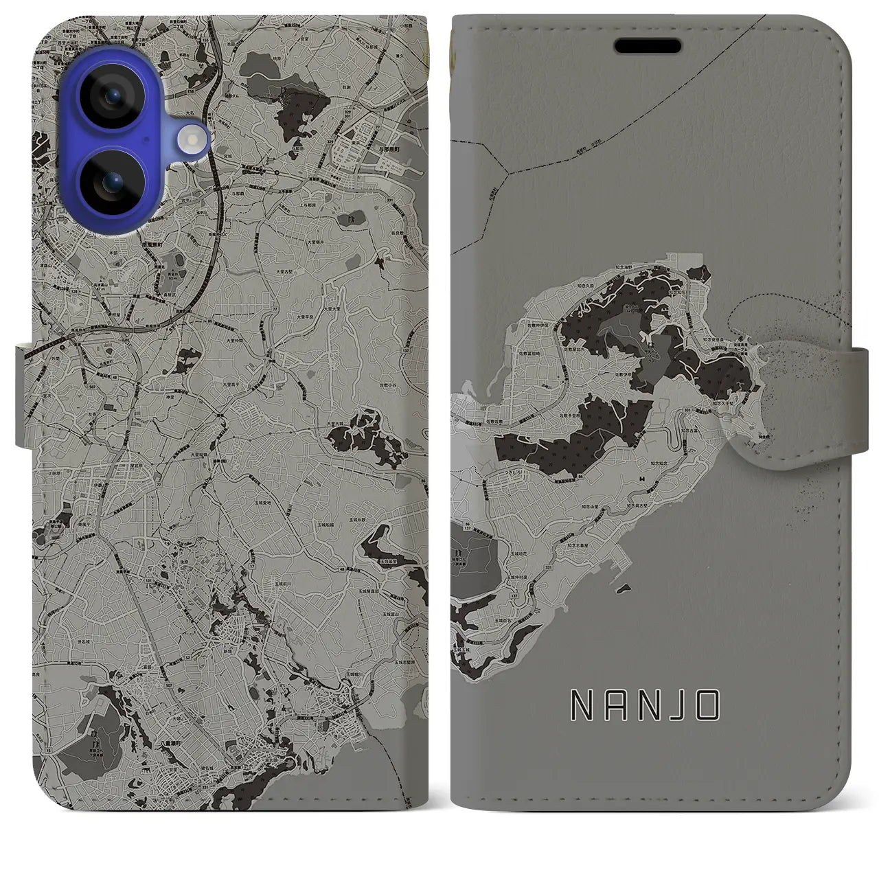 【南城(沖縄県)】地図柄iPhoneケース(手帳タイプ)モノトーン・iPhone 16 Pro Max 用