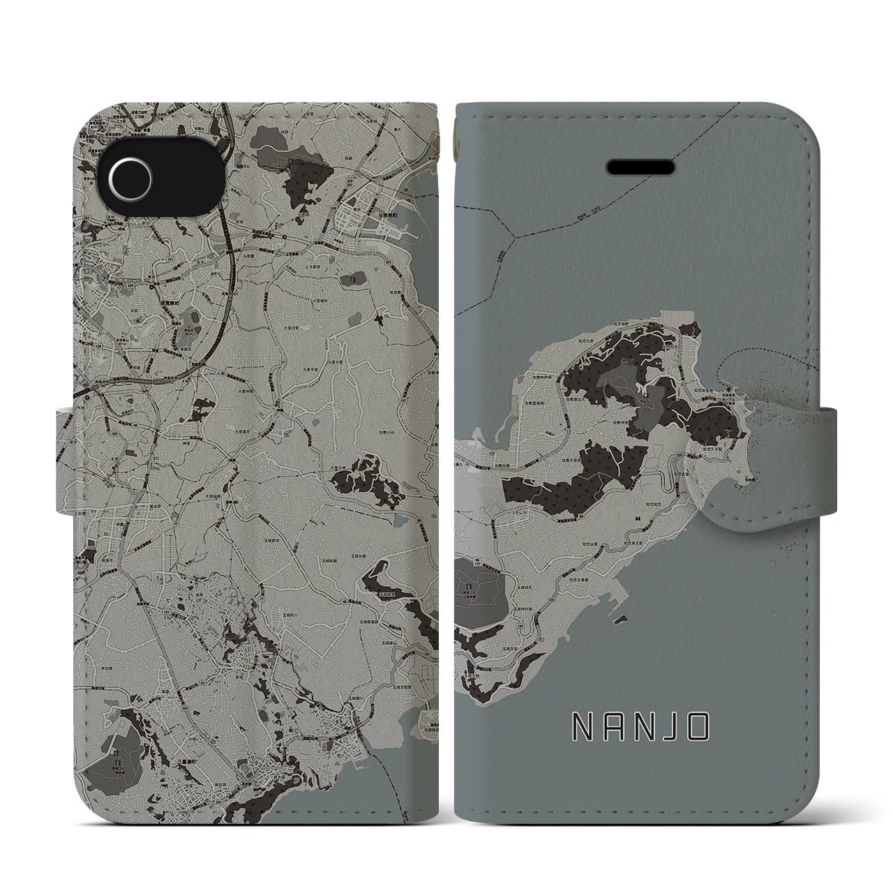 【南城(沖縄県)】地図柄iPhoneケース(手帳タイプ)モノトーン・iPhone SE(第3 / 第2世代) / 8 / 7 / 6s / 6 用