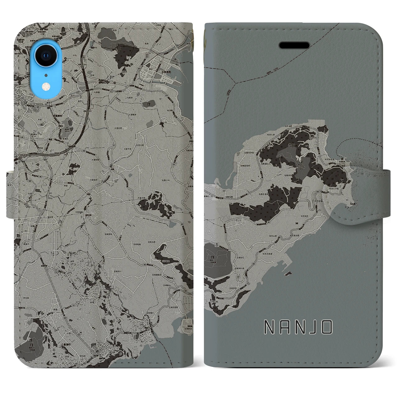 【南城(沖縄県)】地図柄iPhoneケース(手帳タイプ)モノトーン・iPhone XR 用