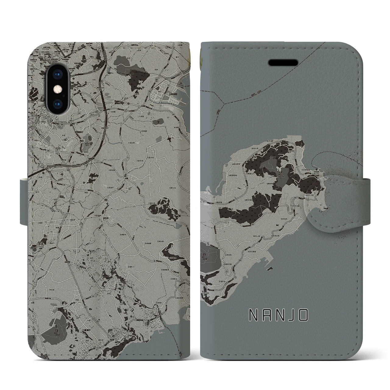 【南城(沖縄県)】地図柄iPhoneケース(手帳タイプ)モノトーン・iPhone XS / X 用