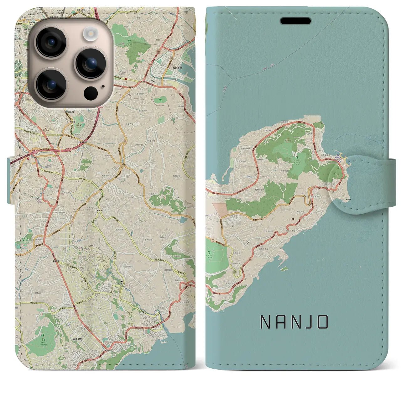 【南城(沖縄県)】地図柄iPhoneケース(手帳タイプ)ナチュラル・iPhone 16 Plus 用
