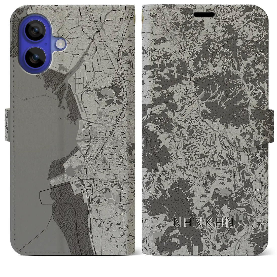 【南関(熊本県)】地図柄iPhoneケース(手帳タイプ)モノトーン・iPhone 16 Pro Max 用