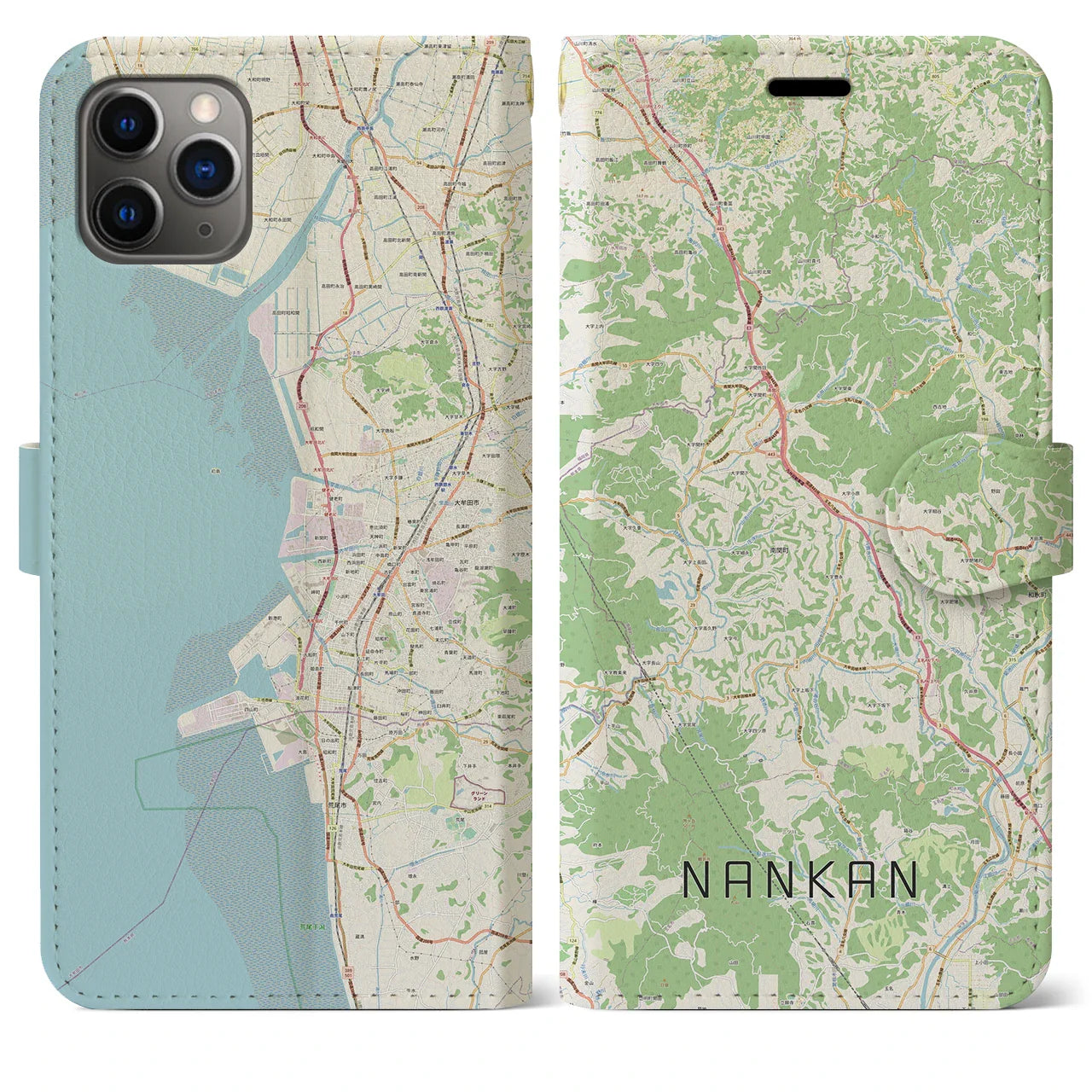 【南関(熊本県)】地図柄iPhoneケース(手帳タイプ)ナチュラル・iPhone 11 Pro Max 用