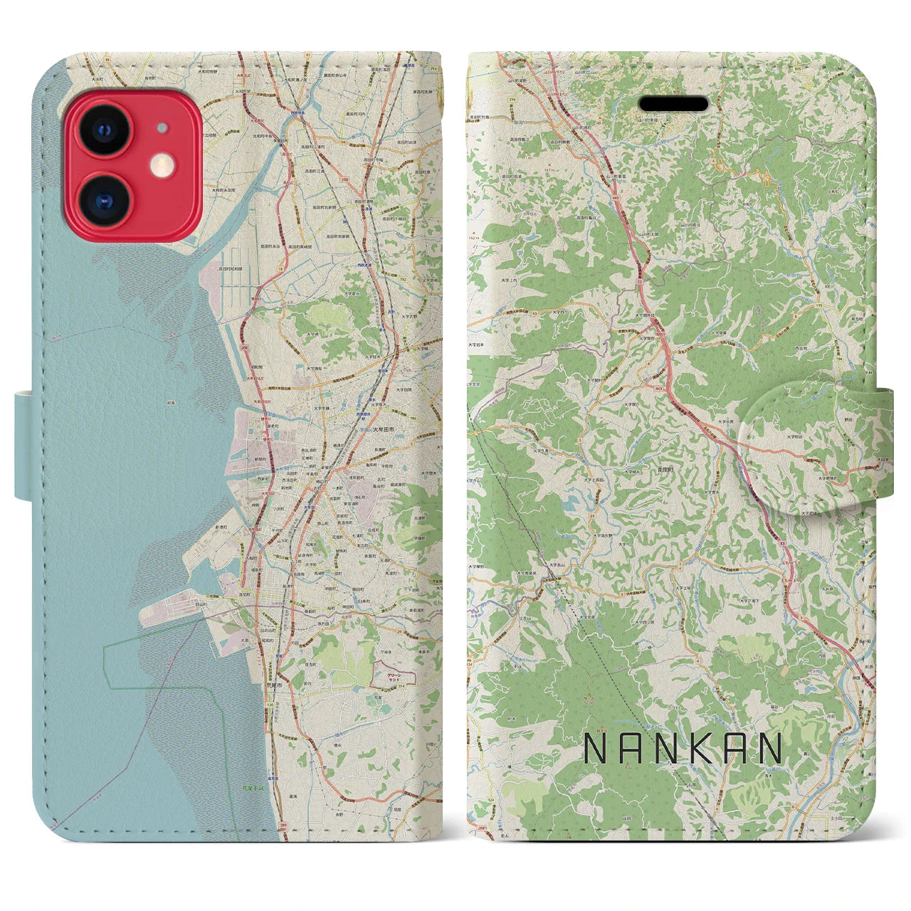【南関(熊本県)】地図柄iPhoneケース(手帳タイプ)ナチュラル・iPhone 11 用