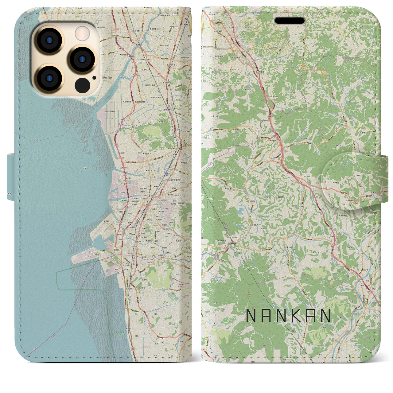 【南関(熊本県)】地図柄iPhoneケース(手帳タイプ)ナチュラル・iPhone 12 Pro Max 用